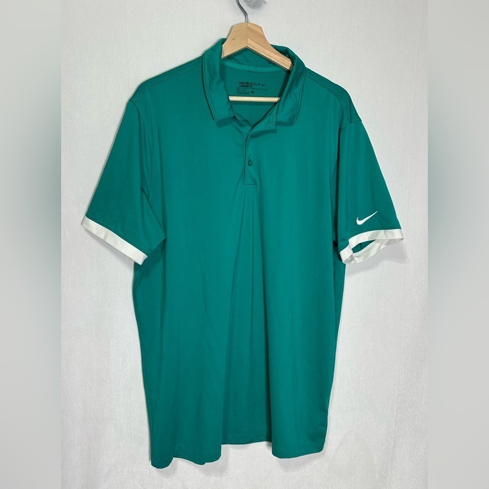 Nike Golf Mens Dri-FIT Standard Fit Polo Shirt Teal Green White 725524-352 L